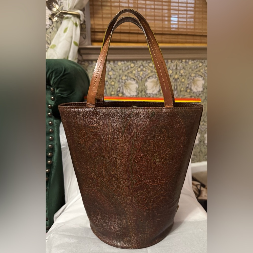 Etro AUTHENTIC Vintage Signature Essential Paisley Print Tiny Bucket Tote Bag - Picture 2 of 16
